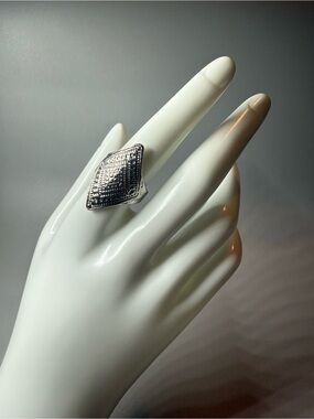 Sterling Silver Geometric Square Statement Ring - Silver